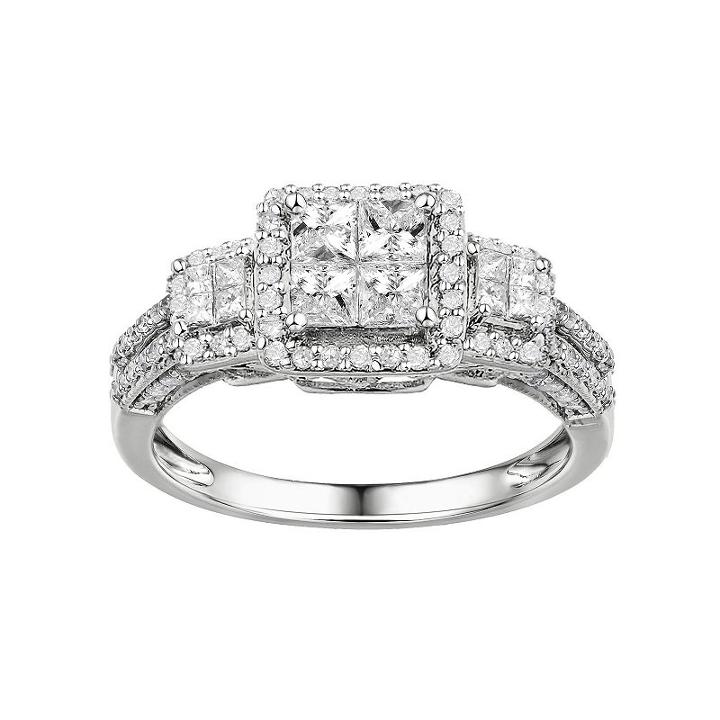 Diamond Square Halo Engagement Ring In 10k Gold (1 Ct. T.w.), Women's, Size: 7, White