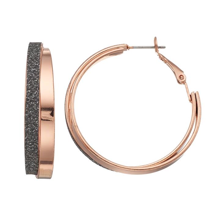 Mudd&reg; Glittery Crisscross Nickel Free Double Hoop Earrings, Teens, Pink