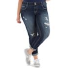 Juniors' Plus Size Amethyst Curvy Cuffed Skinny Jeans, Teens, Size: 16, Dark Blue