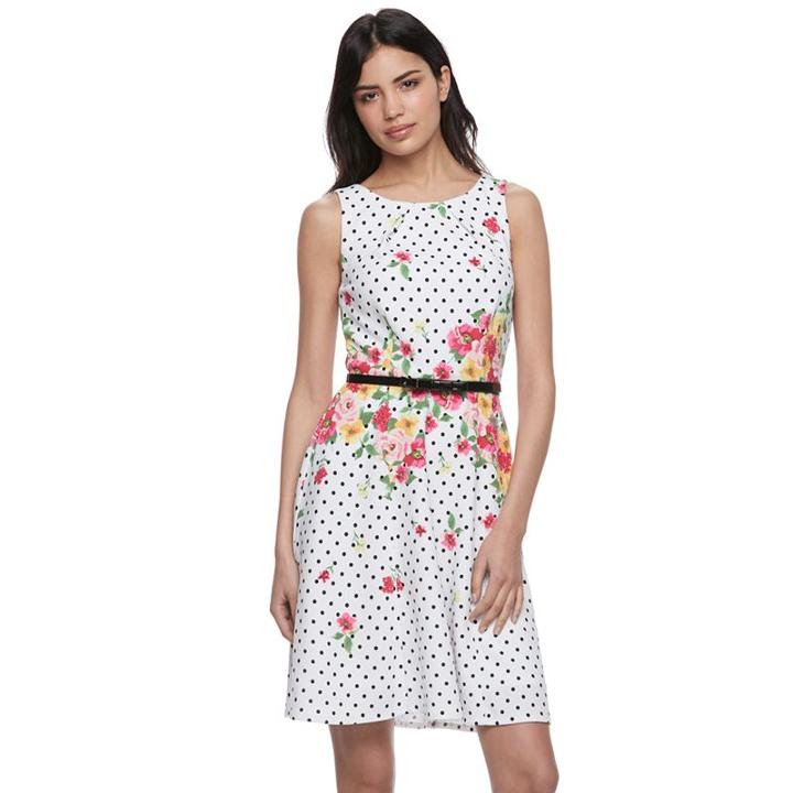 Women's Elle&trade; Print Sleeveless Fit & Flare Dress, Size: Xl, White