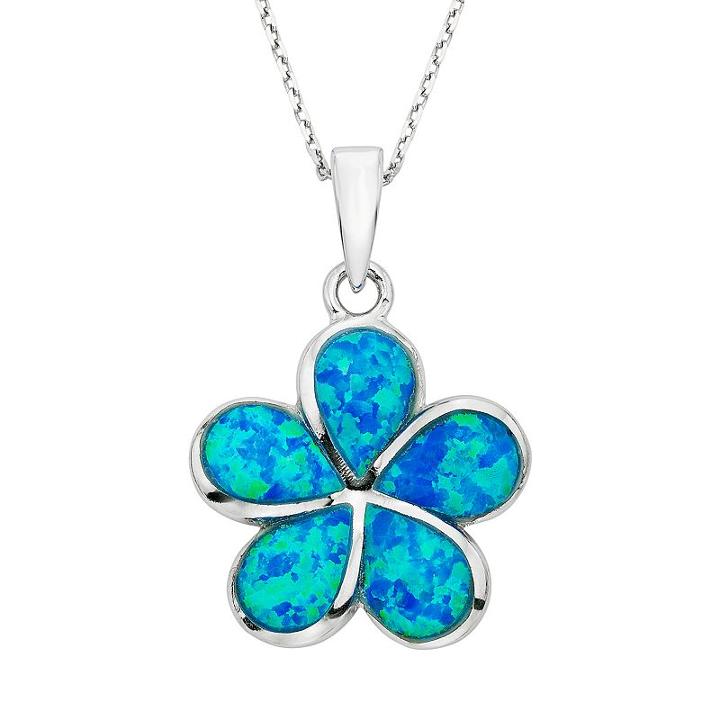 Lab-created Blue Opal Sterling Silver Flower Pendant Necklace, Women's, Size: 18