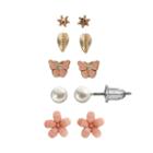 Lc Lauren Conrad Flower, Leaf And Butterfly Stud Earring Set, Women's, Gold
