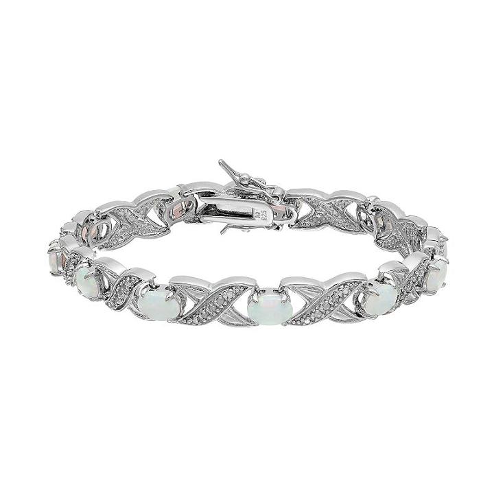 Sterling Silver Lab-created Opal & 1/4 Carat T.w. Diamond Xo Bracelet, Women's, Size: 7.5, White