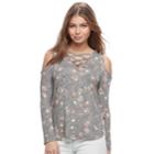 Juniors' Love, Fire Print Lace Up Cold-shoulder Top, Size: Large, Black