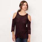 Women's Lc Lauren Conrad Cold-shoulder Eyelet Sweater, Size: Xl, Red Other