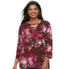 Juniors' Plus Size Liberty Love Gigi Floral Lace-up Top, Teens, Size: 2xl, Dark Red