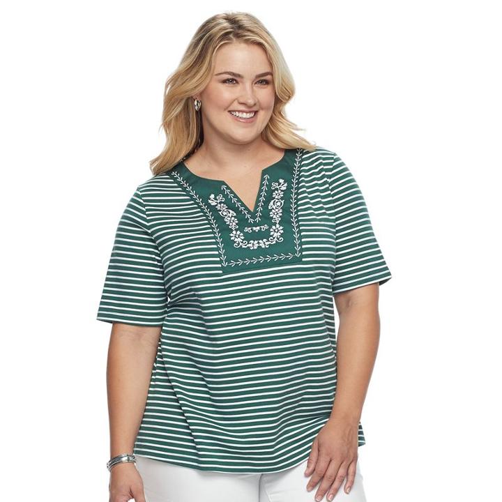 Plus Size Croft & Barrow&reg; Floral Embroidered Top, Women's, Size: 3xl, Dark Green