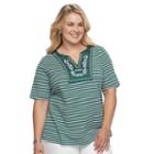 Plus Size Croft & Barrow&reg; Floral Embroidered Top, Women's, Size: 3xl, Dark Green