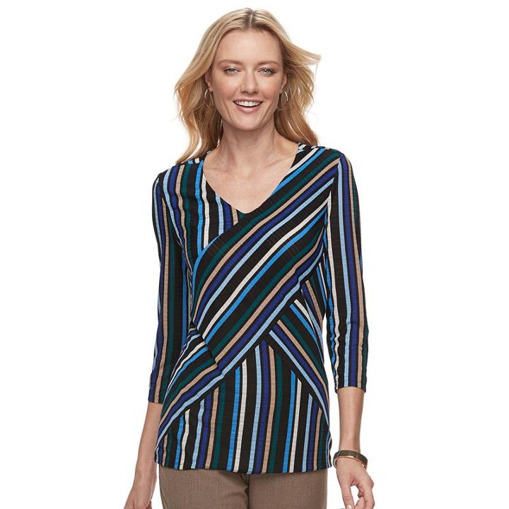 Women's Dana Buchman Printed Bias Cut V-neck Top, Size: Xl, Med Blue