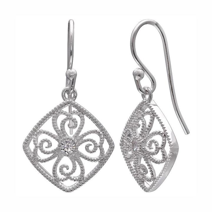 Primrose Sterling Silver Cubic Zirconia Filigree Square Drop Earrings, Women's, White