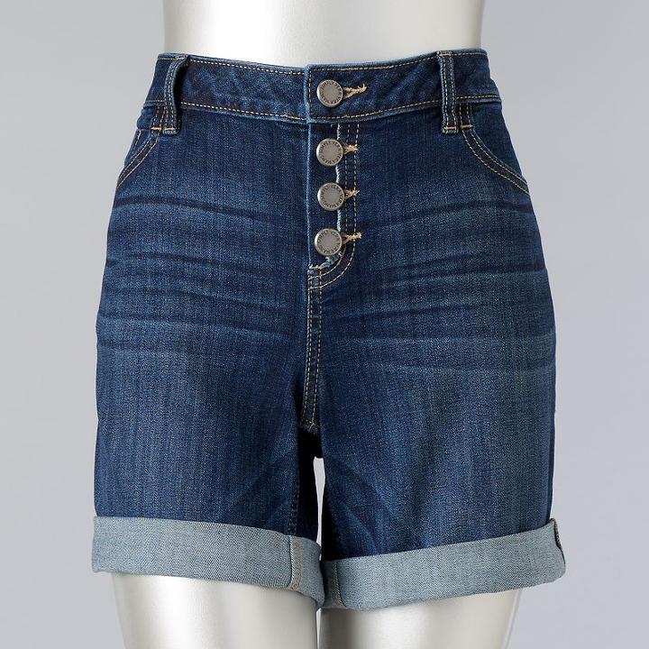 Women's Simply Vera Vera Wang Button Fly Jean Shorts, Size: 2, Blue (navy)