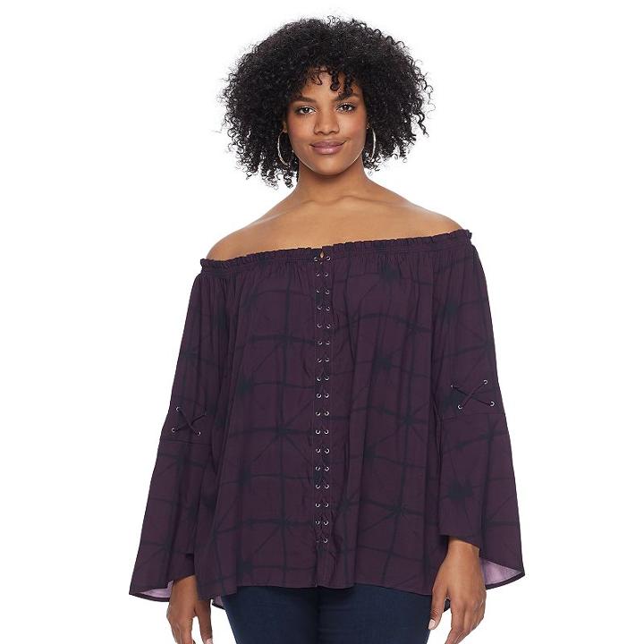 Plus Size Rock & Republic&reg; Off-the-shoulder Lace-up Top, Women's, Size: 1xl, Purple