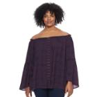 Plus Size Rock & Republic&reg; Off-the-shoulder Lace-up Top, Women's, Size: 1xl, Purple