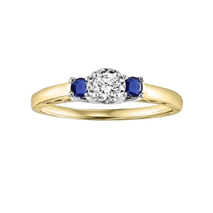 Lovemark Round-cut Diamond & Sapphire 3-stone Engagement Ring In 10k Gold (1/6-ct. T.w.), Women's, Size: 5.50, Blue