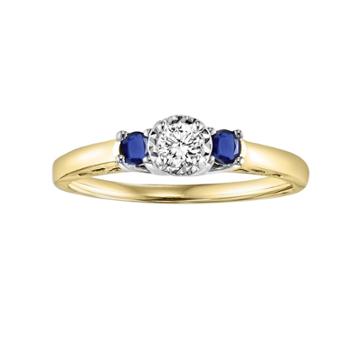 Lovemark Round-cut Diamond & Sapphire 3-stone Engagement Ring In 10k Gold (1/6-ct. T.w.), Women's, Size: 5.50, Blue
