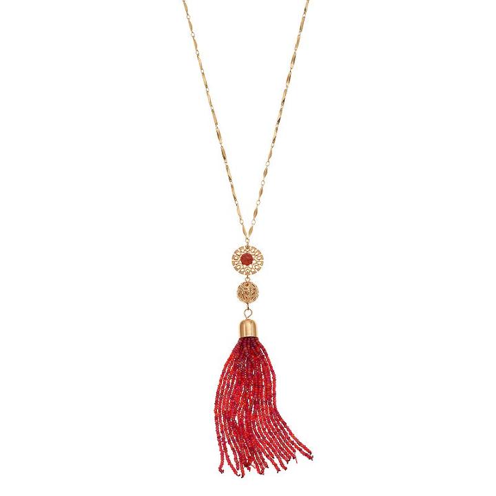 Long Red Seed Bead Tassel Necklace, Women's, Blue