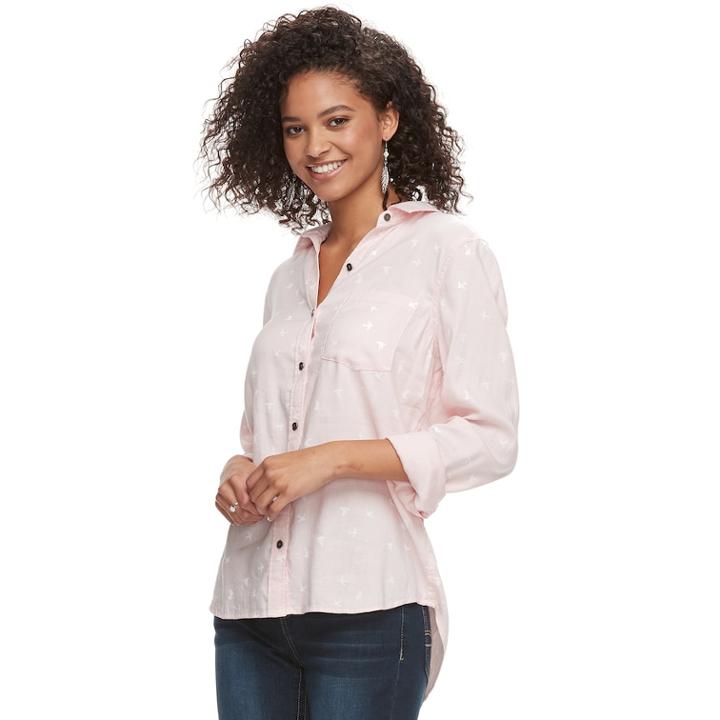 Juniors' So&reg; Plaid Button Down Shirt, Size: Xs, Light Pink