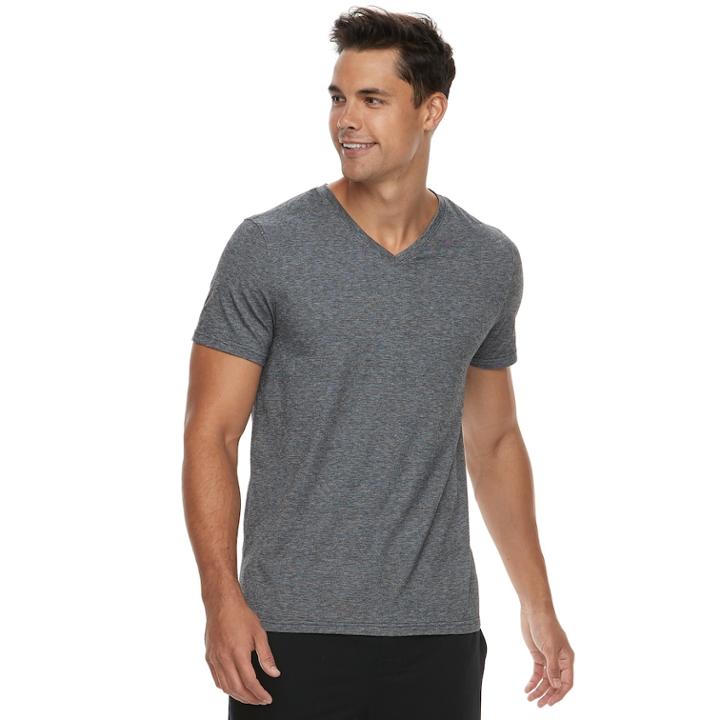 Men's Apt. 9&reg; Premier Flex Slim-fit Feeder-striped Stretch V-neck Lounge Tee, Size: Large, Black