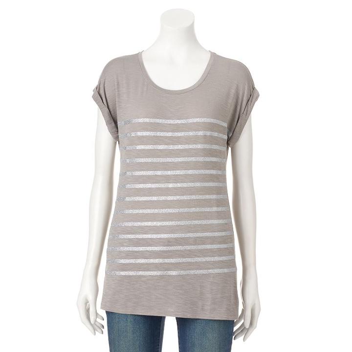 Women's Apt. 9&reg; Roll Cuff Tee, Size: Xxl, Grey