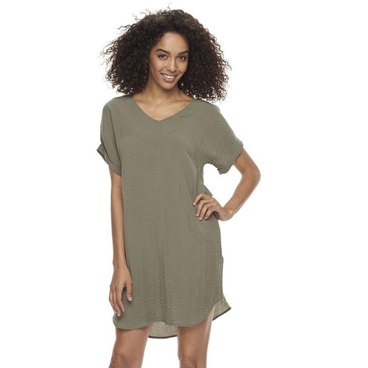 Women's Sharagano Crinkled Shift Dress, Size: 14, Dark Green