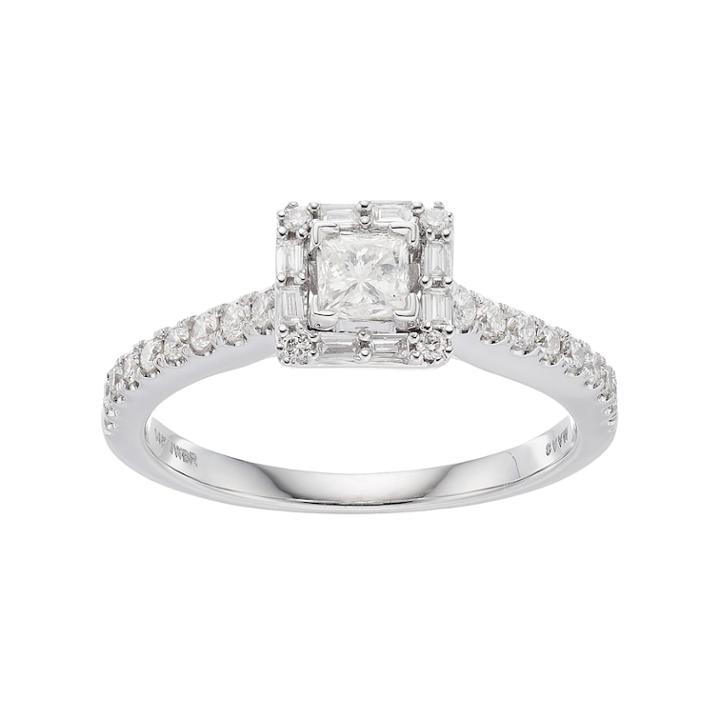 Simply Vera Vera Wang 14k White Gold 3/4 Carat T.w. Diamond Square Halo Engagement Ring, Women's, Size: 8