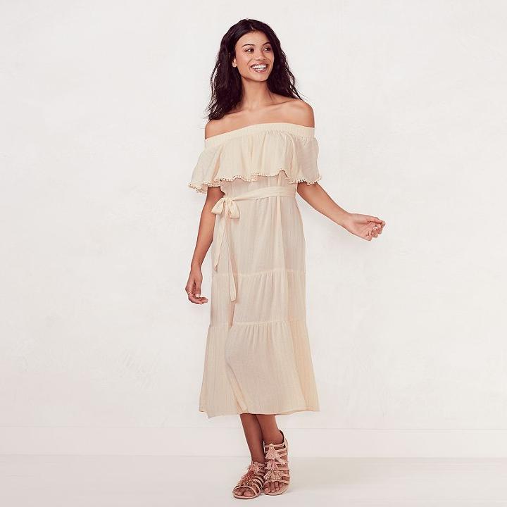 Women's Lc Lauren Conrad Beach Shop Off-the-shoulder Midi Dress, Size: Large, White Oth