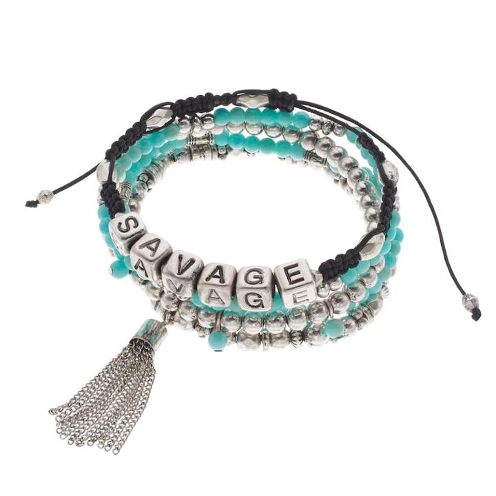 Mudd&reg; Savage Slipknot & Beaded Stretch Bracelet Set, Women's, Silver