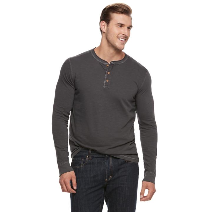 Big & Tall Sonoma Goods For Life&trade; Classic-fit Garment-dyed Henley, Men's, Size: Xl Tall, Grey