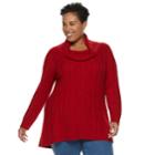 Plus Size Napa Valley Cable-knit Cowlneck Tunic Sweater, Women's, Size: 2xl, Red