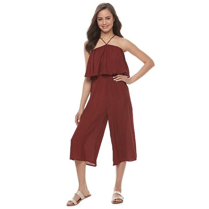 Juniors' Speechless Popover Gaucho Jumpsuit, Girl's, Size: Small, Dark Brown