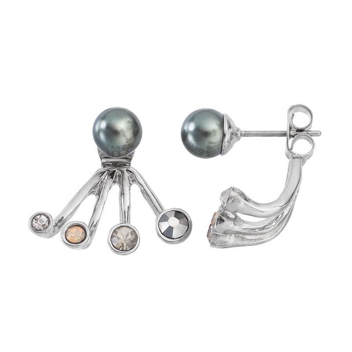 Simply Vera Vera Wang Simulated Pearl Fan Front Back Earrings, Women's, Grey Other