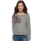 Juniors' Rewind Floral Embroidered Striped Sweatshirt, Teens, Size: Large, Grey