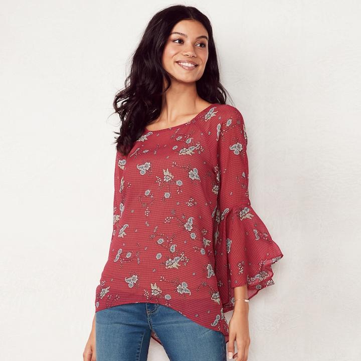 Women's Lc Lauren Conrad Bell-sleeve Top, Size: Xxl, Pink