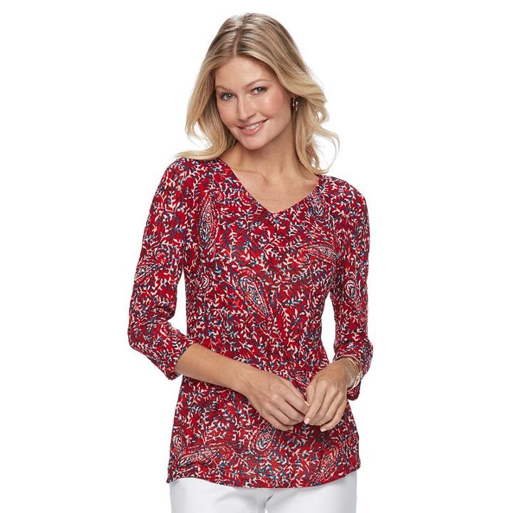 Women's Dana Buchman Printed Bias Cut V-neck Top, Size: Large, Med Red
