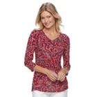 Women's Dana Buchman Printed Bias Cut V-neck Top, Size: Large, Med Red