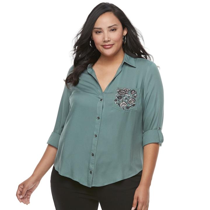 Plus Size Rock & Republic&reg; Embellished Shirt, Women's, Size: 1xl, Med Grey