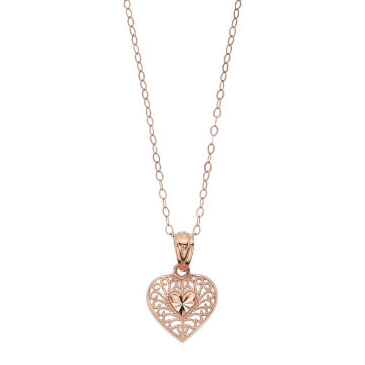 Charming Girl Kids' 10k Rose Gold Filigree Heart Pendant Necklace, Size: 15