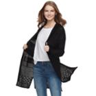 Juniors' Pink Republic Hooded Open-work Long Cardigan, Teens, Size: Medium, Black