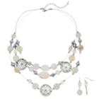 Filigree Flower & White Bead Multi Strand Necklace & Drop Earring Set, Women's