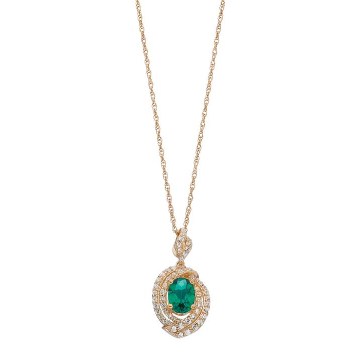 14k Gold Over Silver Lab-created Emerald Bypass Pendant Necklace, Women's, Size: 18, Green