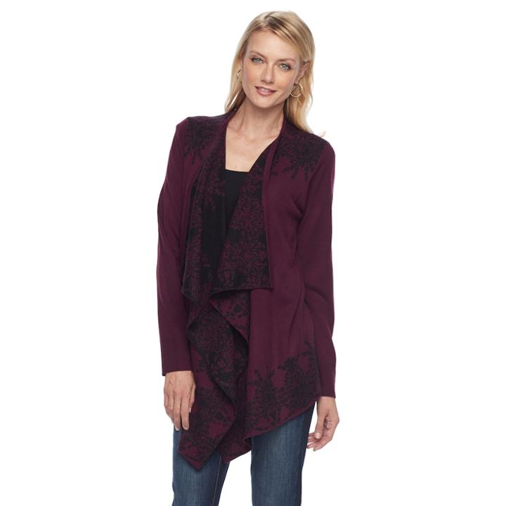 Women's Napa Valley Geometric Jacquard Cardigan, Size: Medium, Dark Red