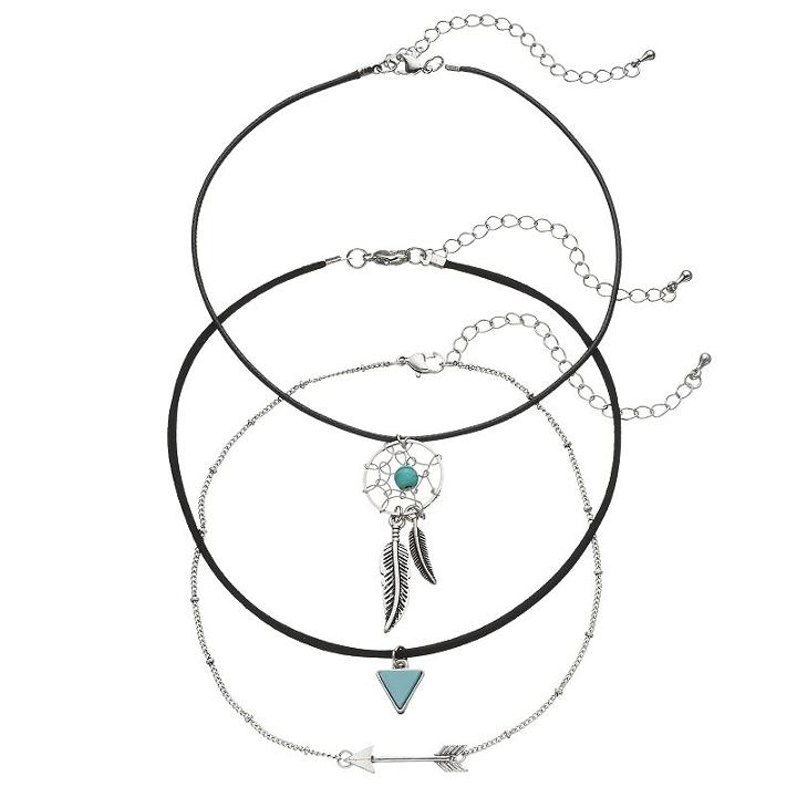 Mudd&reg; Dream Catcher, Arrow & Triangle Choker Necklace Set, Women's, Blue