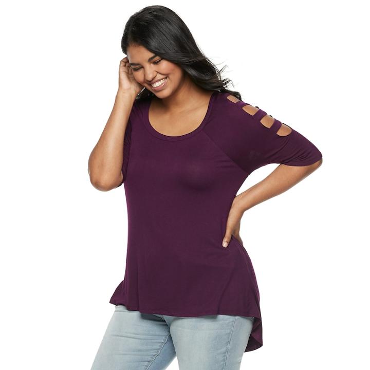 Juniors' Plus Size Liberty Love Bar Cutout Top, Teens, Size: 3xl, Drk Purple