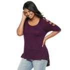 Juniors' Plus Size Liberty Love Bar Cutout Top, Teens, Size: 3xl, Drk Purple