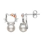Hello Kitty&reg; Sterling Silver Freshwater Cultured Pearl Drop Earrings, Women's, White