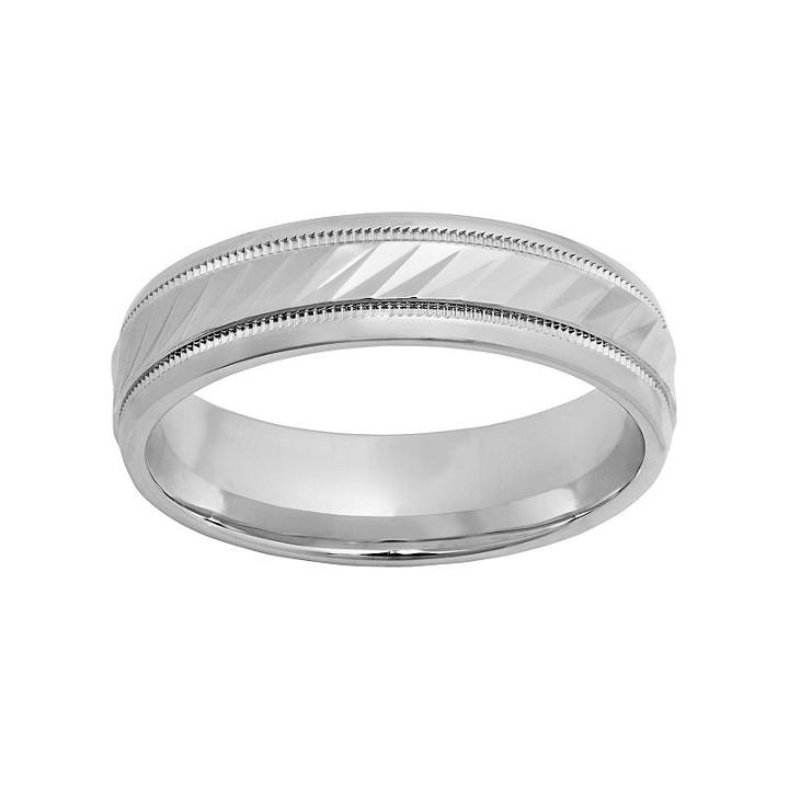 Sterling Silver Wave Wedding Band - Men, Size: 7.50, Grey