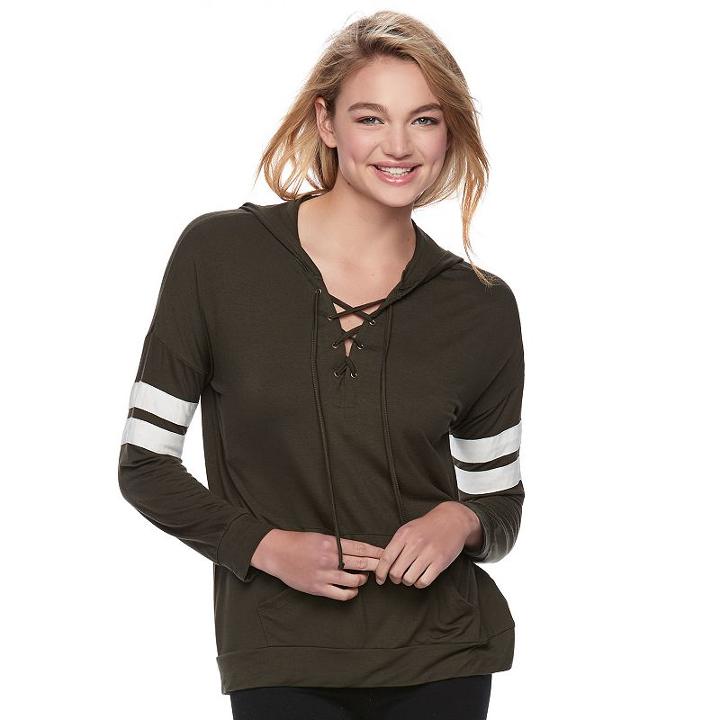 Juniors' Pink Republic Lace-up Long Sleeve Hoodie, Teens, Size: Xl, Green Oth
