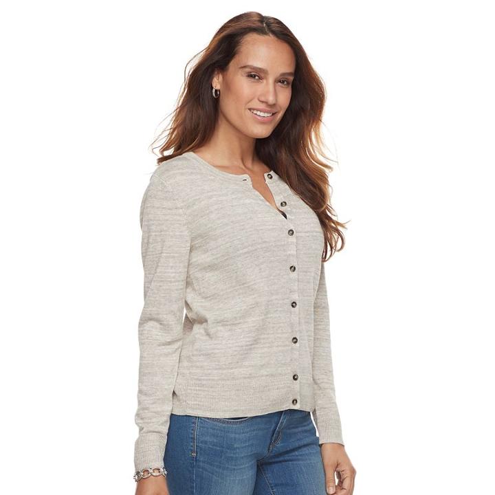 Petite Croft & Barrow&reg; Button-front Cardigan, Women's, Size: M Petite, Lt Beige