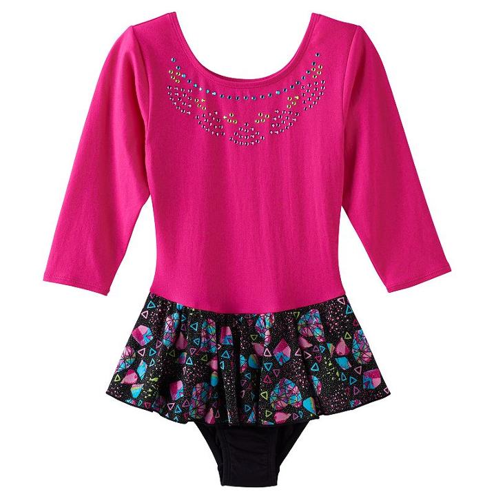 Girls 4-14 Jacques Moret Long Sleeve Embellished Skirted Leotard, Size: Xs, Pink