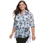 Juniors' Plus Size Candie's&reg; Print Split-back Hem Blouse, Teens, Size: 3xl, Light Blue